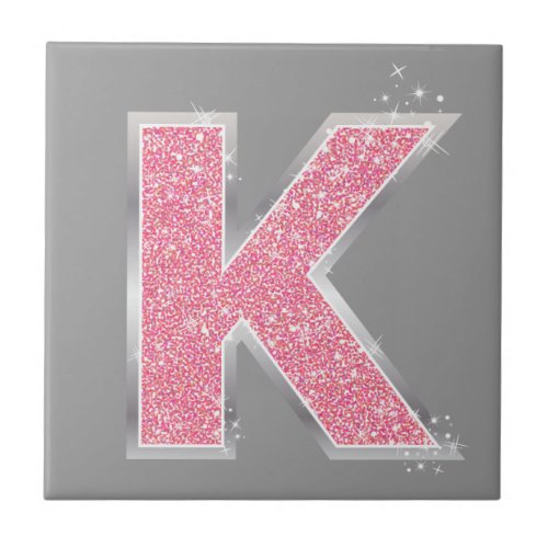 Pink Glitter letter K Tile