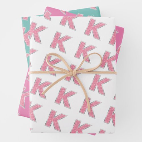 Pink Glitter letter K Wrapping Paper Sheets