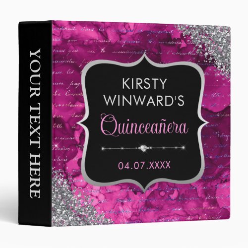Pink Glitter Letters Quinceanera Photo Album 3 Ring Binder