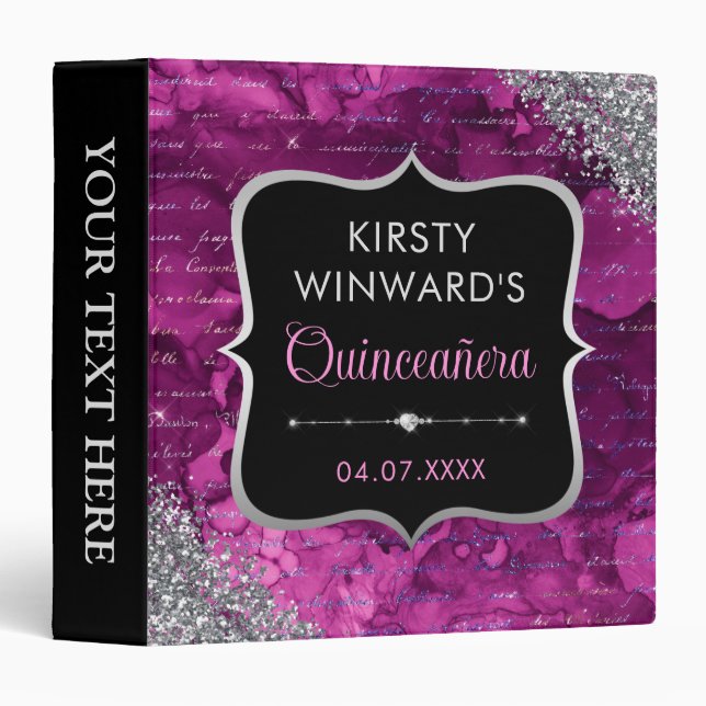 Pink Glitter Letters Quinceanera Photo Album 3 Ring Binder (Front/Spine)