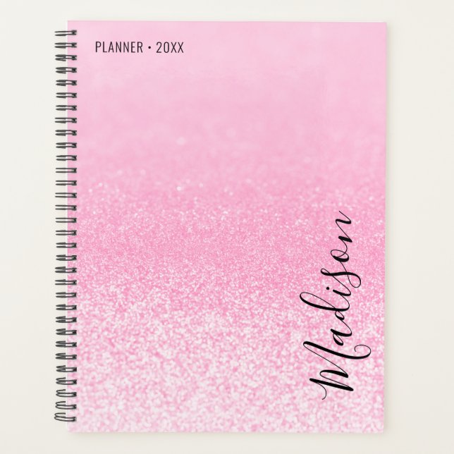 Pink Glitter Lights Personalized Planner (Front)