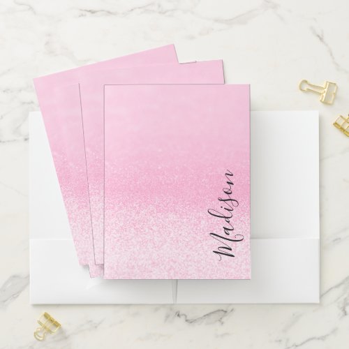 Pink Glitter Lights Personalized Pocket Folder