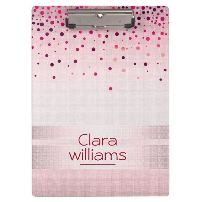 Pink  Glitter Linen Sparkle Confetti Modern Clipboard (Front)