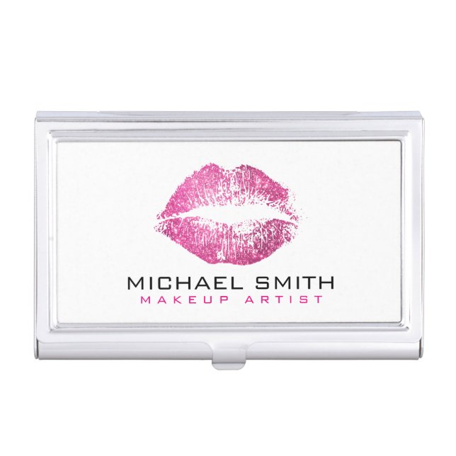 Pink Glitter Lips #2 Business Card Case (Front)