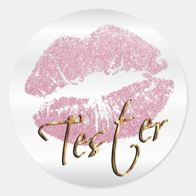 Pink Glitter Lips 3 - Tester Classic Round Sticker (Front)