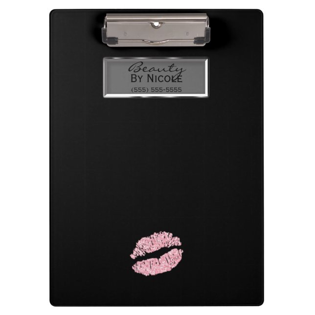 Pink Glitter Lips Elegant Chic Glam Personalized Clipboard (Front)