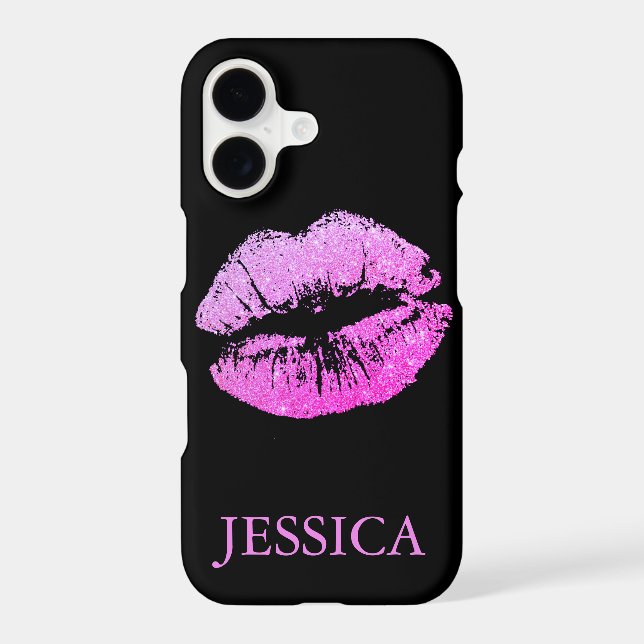 Pink Glitter Lips Girly Pattern Iphone Case (Back)