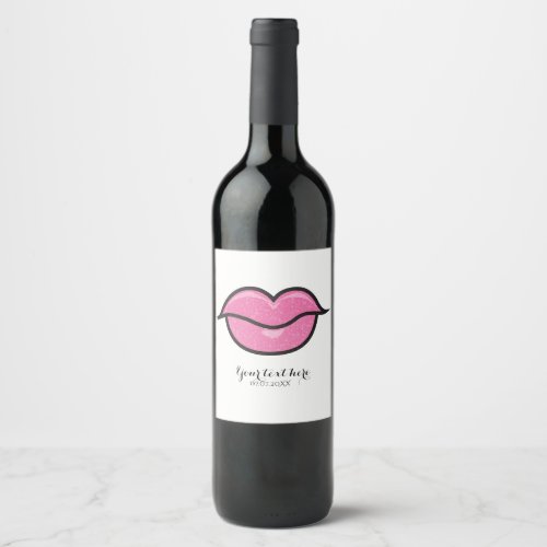 Pink Glitter Lips Kiss Makeup Beauty Party Wine Wine Label