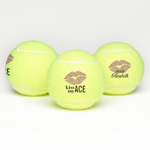 Pink Glitter Lips Kiss My Ace Personalized Tennis Balls
