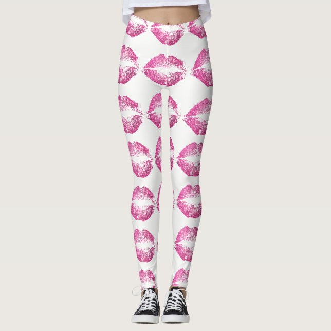 Pink Glitter Lips Leggings (Front)