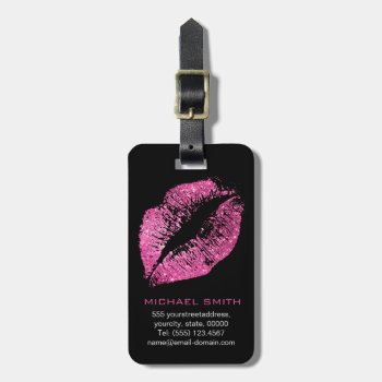 Pink Glitter Lips Luggage Tag by NhanNgo at Zazzle