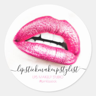 Pink Glitter Lips Makeup Artist Beauty Studio Classic Round Sticker