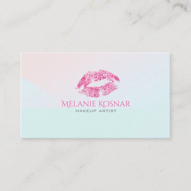 Pink Glitter Lips Makeup Artist Business Card (Front)