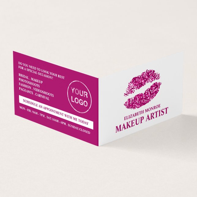 Pink Glitter Lips, Makeup Artist, Loyalty Card, Business Card (Outside)