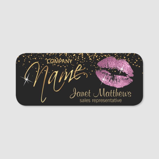 Pink Glitter Lips Name Tag (Front)