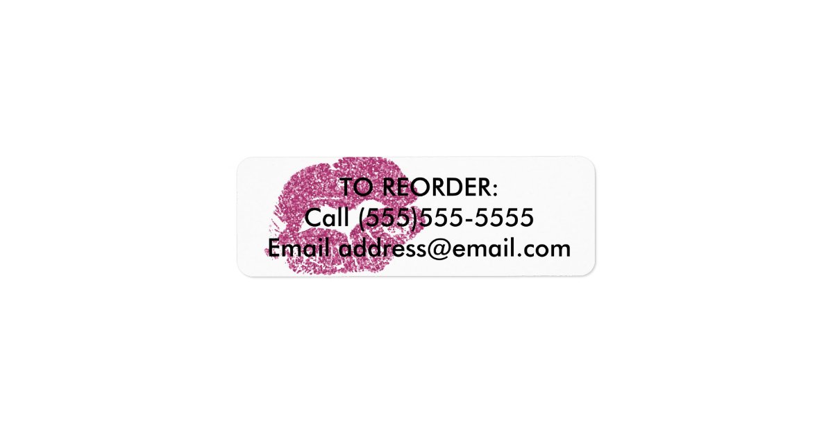 Pink Glitter Lips Reorder Label | Zazzle