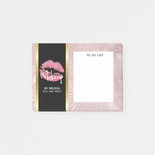 Pink Glitter Lips & Rose Gold Leaves Makeup Biz Post-it Notes