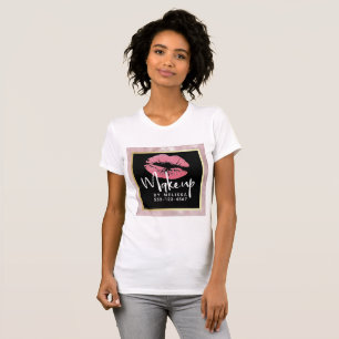 Pink Glitter Lips & Rose Gold Leaves Makeup Biz T-Shirt
