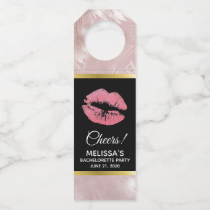 Pink Glitter Lips & Rose Gold Tropical Leaves Bottle Hanger Tag