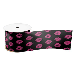 Pink Glitter Lips Satin Ribbon