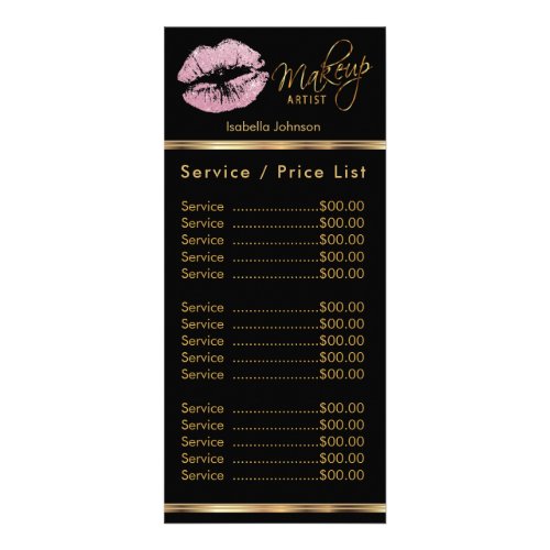 Pink Glitter Lips _ Service  Price List Rack Card