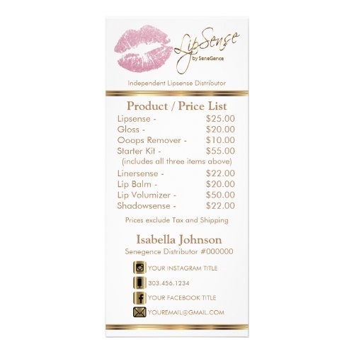 Pink Glitter Lips _ White _  Price List Rack Card