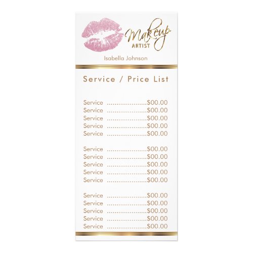 Pink Glitter Lips _ White _ Service  Price List Rack Card