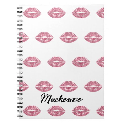Pink Glitter Lips with Custom Name Notebook