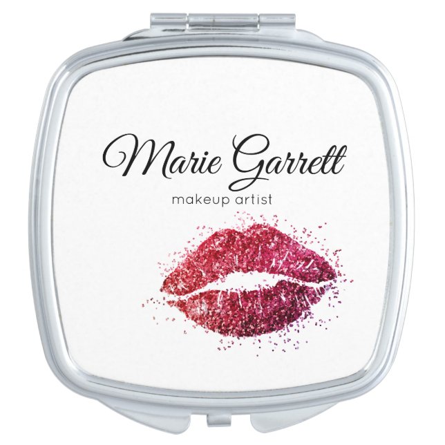 Pink Glitter Lipstick Kiss Compact Mirror (Front)