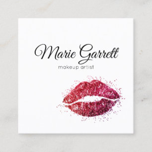Pink Glitter Lipstick Kiss Square Business Card