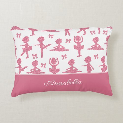Pink Glitter Little Girl Ballerina Ballet Pattern Accent Pillow
