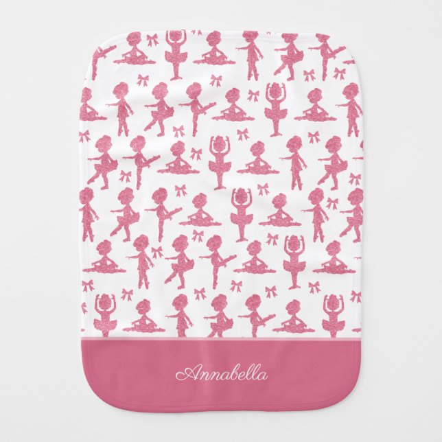 Pink Glitter Little Girl Ballerina Ballet Pattern Baby Burp Cloth (Front)