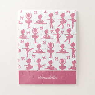 Pink Glitter Little Girl Ballerina Ballet Pattern Jigsaw Puzzle