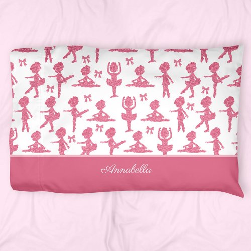 Pink Glitter Little Girl Ballerina Ballet Pattern  Pillow Case
