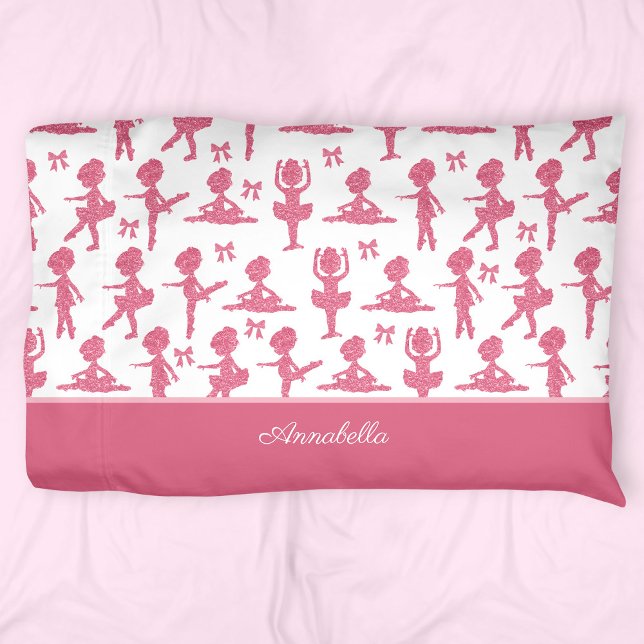 Pink Glitter Little Girl Ballerina Ballet Pattern  Pillow Case (Creator Uploaded)