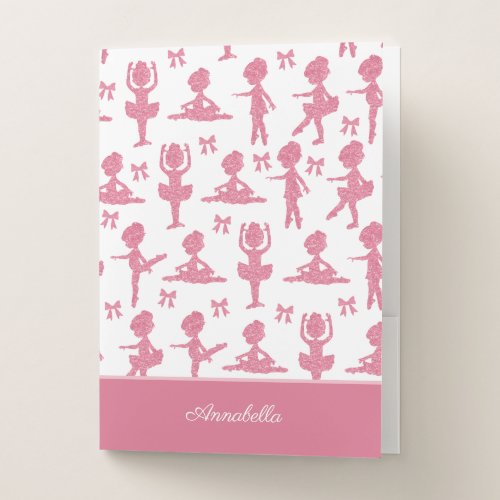 Pink Glitter Little Girl Ballerina Ballet Pattern Pocket Folder