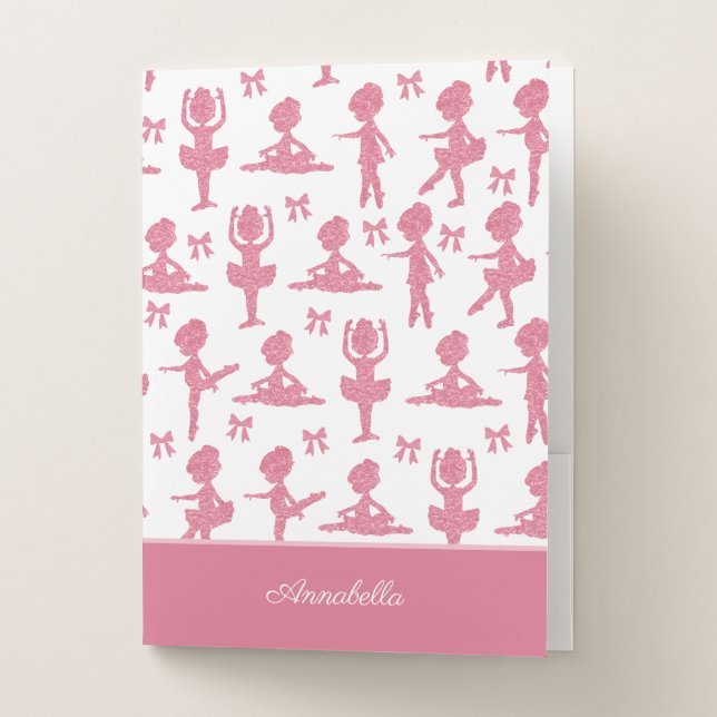Pink Glitter Little Girl Ballerina Ballet Pattern Pocket Folder (Front)