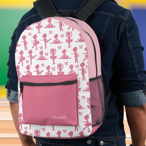 Pink Glitter Little Girl Ballerina Ballet Pattern Printed Backpack