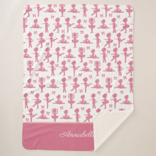 Pink Glitter Little Girl Ballerina Ballet Pattern Sherpa Blanket