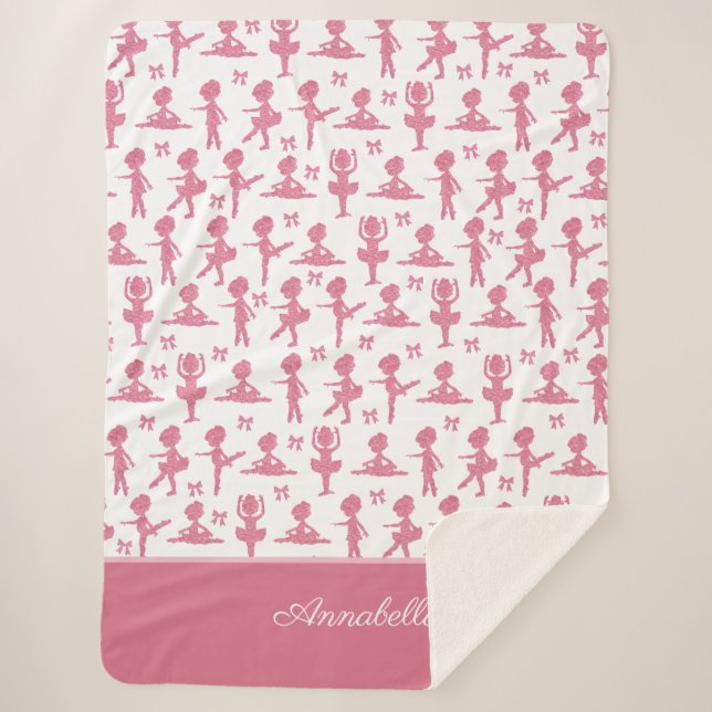 Pink Glitter Little Girl Ballerina Ballet Pattern Sherpa Blanket (Front)