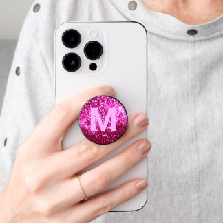 Pink Glitter Look and Monogram PopSocket