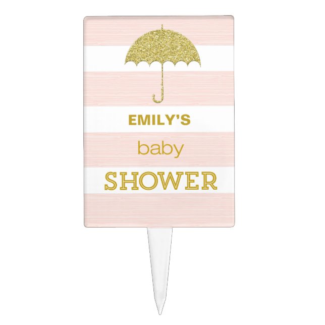 Pink glitter-look baby shower cake topper (Front)