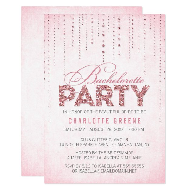 Pink Glitter Look Bachelorette Party Invitation