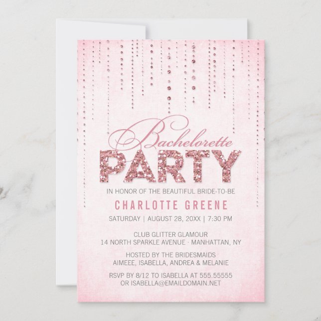 Pink Glitter Look Bachelorette Party Invitation (Front)