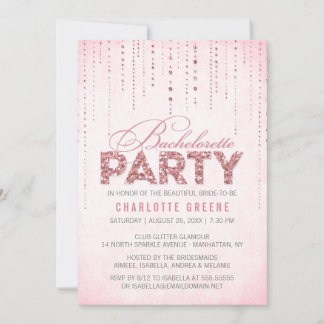 Pink Glitter Look Bachelorette Party Invitation