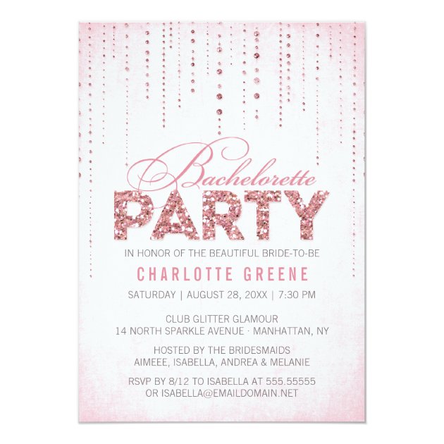 Pink Glitter Look Bachelorette Party Invitation