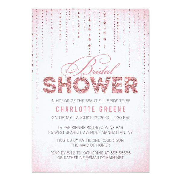 Pink Glitter Look Bridal Shower Invitation