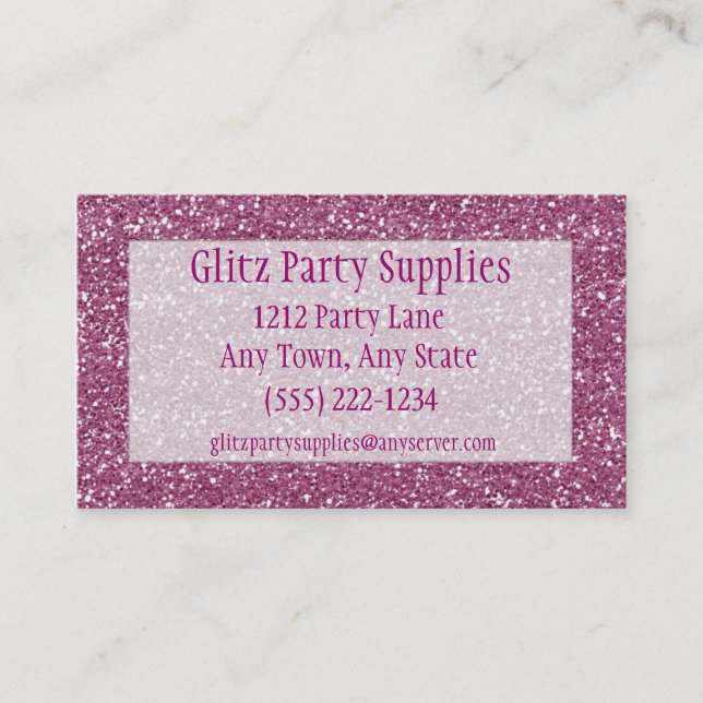 Pink Glitter Look Business Card Customizable (Front)