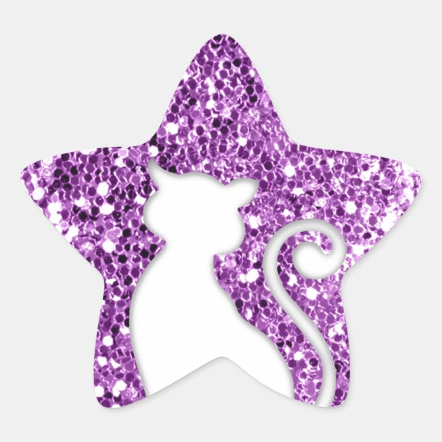 Pink Glitter Look Cat Star Sticker (Front)