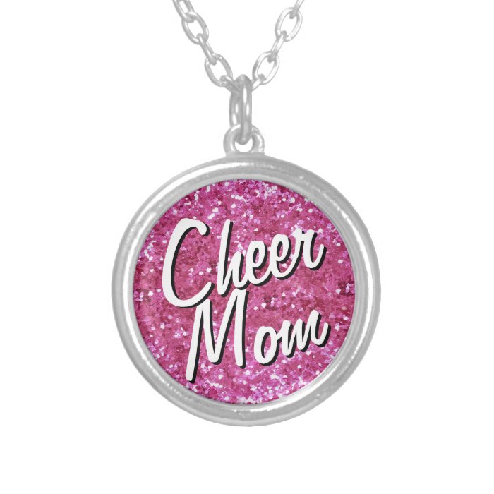 Pink Glitter Look Cheer Mom Necklace